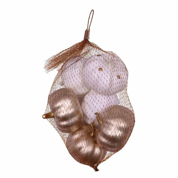 NWT 6 Piece Harvest Pumpkins Gold Tone & White Fall Decor Thanksgiving Autumn - Picture 1 of 3